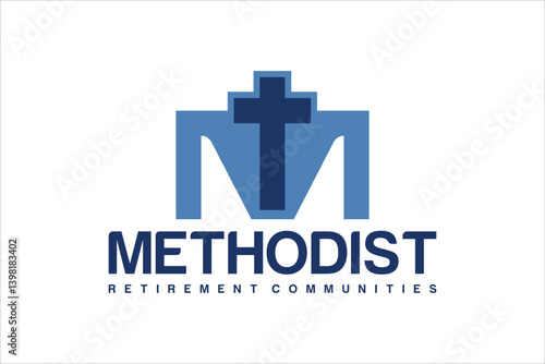Methodist Church Logo: Blue Cross and Modern Text Design