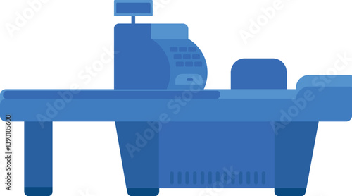 Empty seat of store cashier before and after end of working day. Cashier workplace in supermarket. Simple vector in flat style isolated on white background