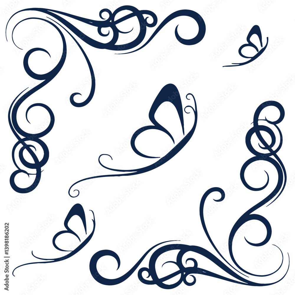 Fototapeta premium Set of Floral Corner Design Element