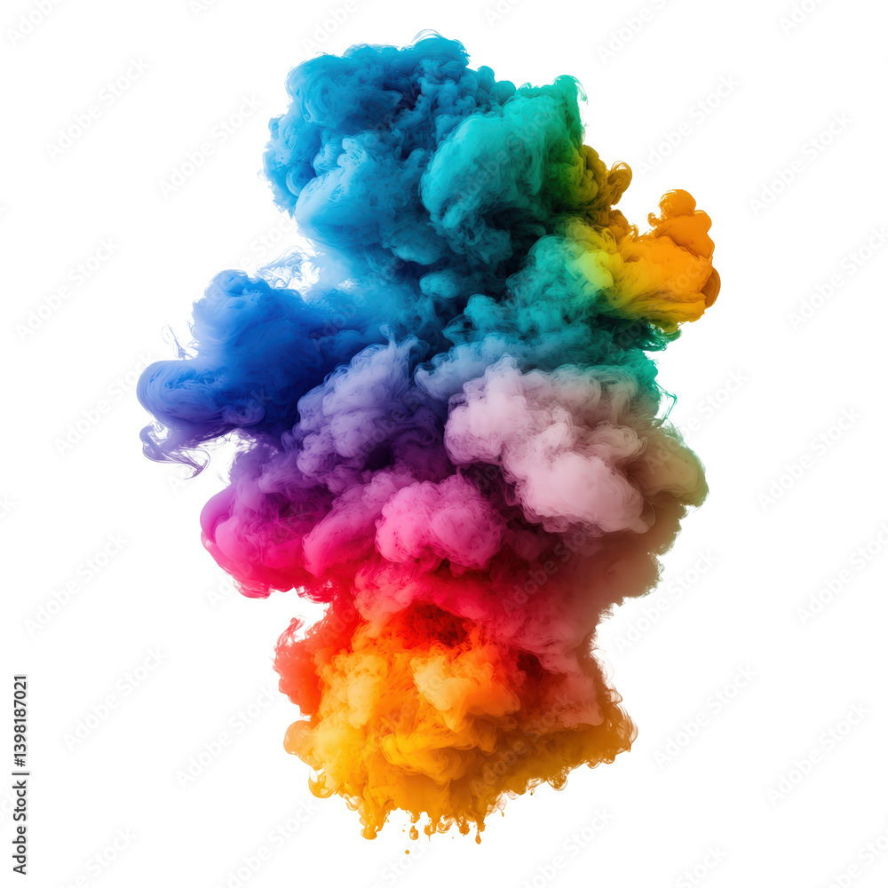 Fototapeta premium A vibrant cloud of colored smoke in a variety of shades spreading across the sky creating an artistic and dreamlike effect isolated on transparent background..