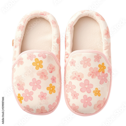 Cozy indoor slippers with floral design mockup on soft fabric lifestyle studio view