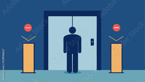 Obraz na płótnie Automatic Door Sensors Automatic doors opening as a customer approaches. Above the doors a sensor icon detects the presence of a person illustrating seamless entry. w salonie