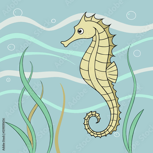 Cute Seahorse Cartoon, Kids Design, Marine Life