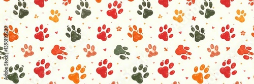 Vibrant doodle dog paw prints on repeat, fun and playful pet background, playful, vibrant, pet
