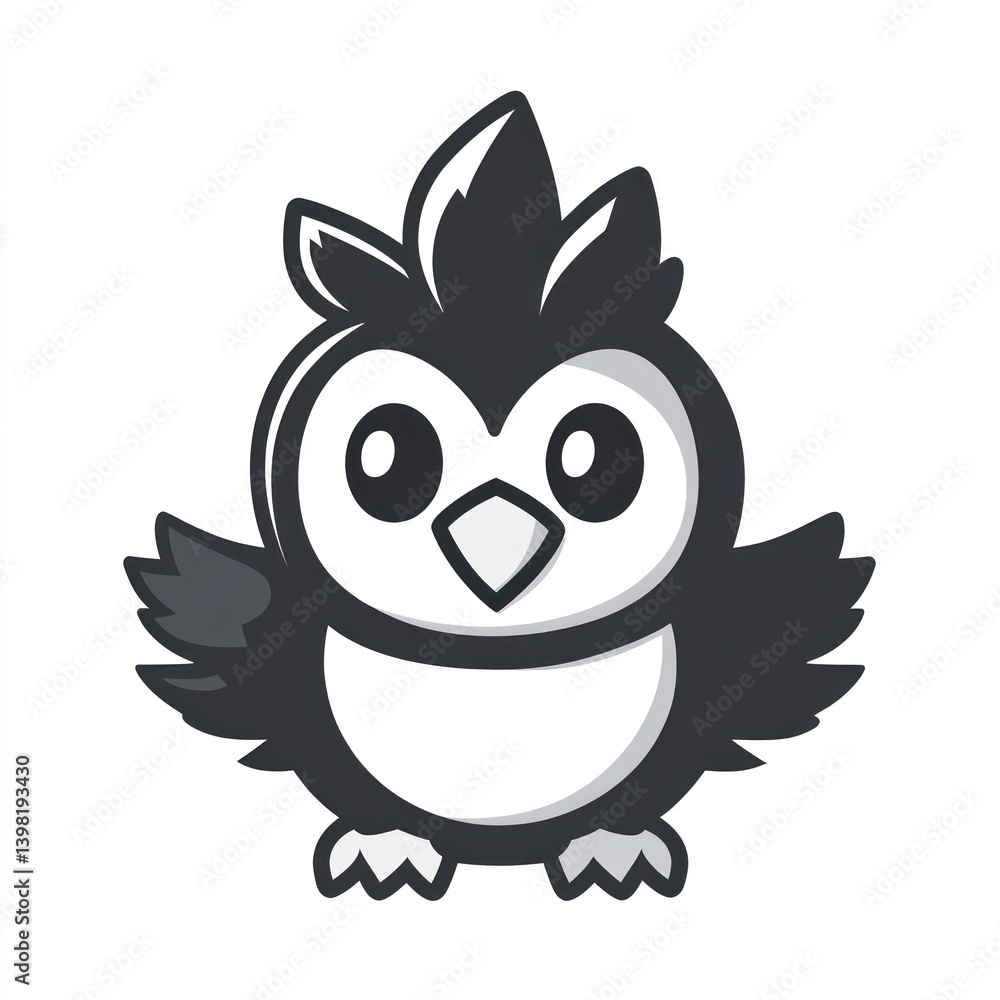 Fototapeta premium Cute cartoon penguin chick, white background, logo design