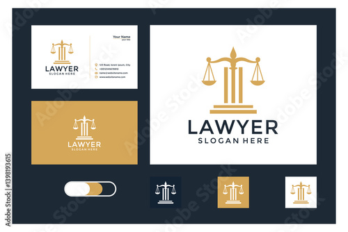 Modern Minimalist Lawyer Logo Design with Golden Scales and Pillars