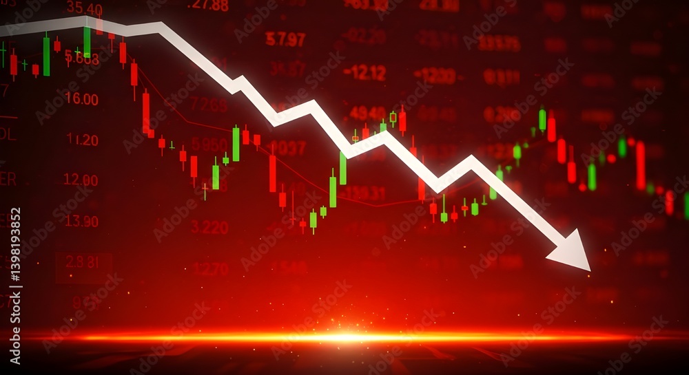 Obraz premium Gráfico de acciones de crisis económica que cae, concepto de bancarrota de dinero global empresarial