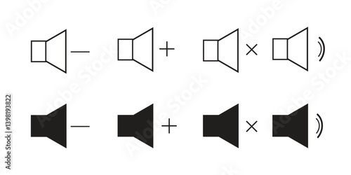 Various Audio Volume Icons, On and Off, in Vector Format. audio speaker line icon set vector on white background