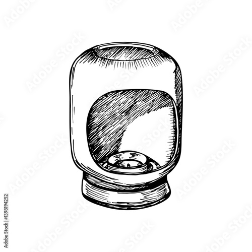 Aroma lamp drawing illustration. Aroma lamp with a burning candle sketch engraving style vector. Hand drawn line art clipart