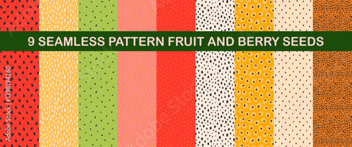 Fruit and berry seamless pattern with seeds. Watermelon, melon, kiwi, fig, strawberry, pitahaya, passion fruit, apple, papaya jam background. Flat Vector illustration  