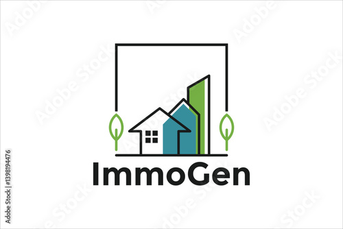 Modern Real Estate Logo Design Green Blue House Building