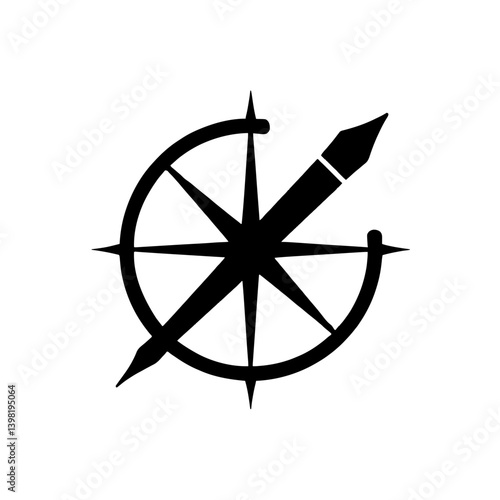 Minimalist black silhouette of a compass with sharp point and pencil end