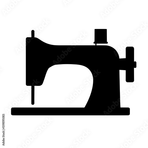 Minimalist black silhouette of a sewing machine with spool and needle arm