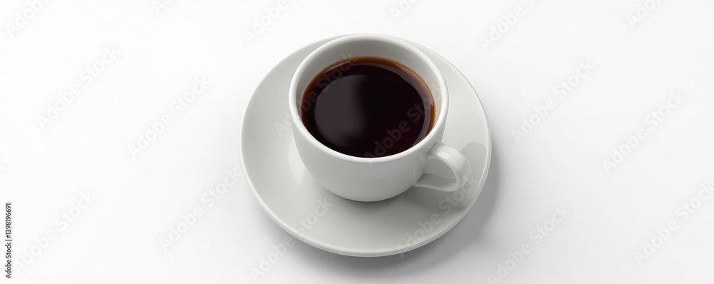 Dark brew in classic coffee cup, pure white backdrop, intense, strong coffee Dark brew in classic coffee cup, pure white backdrop, intense, strong coffee