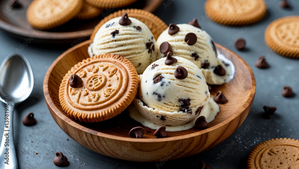 Indulgent ice cream with chocolate chips and cookies Indulgent ice cream with chocolate chips and cookies