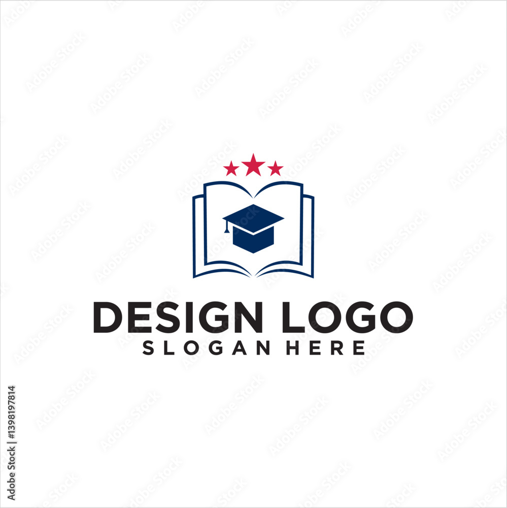 Open Book with Graduation Cap Logo Design Open Book with Graduation Cap Logo Design