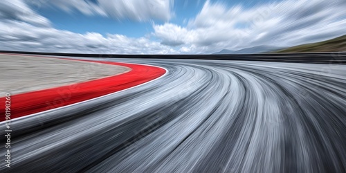 Dynamic Motion Blur on Curved Race Track with Dramatic Sky