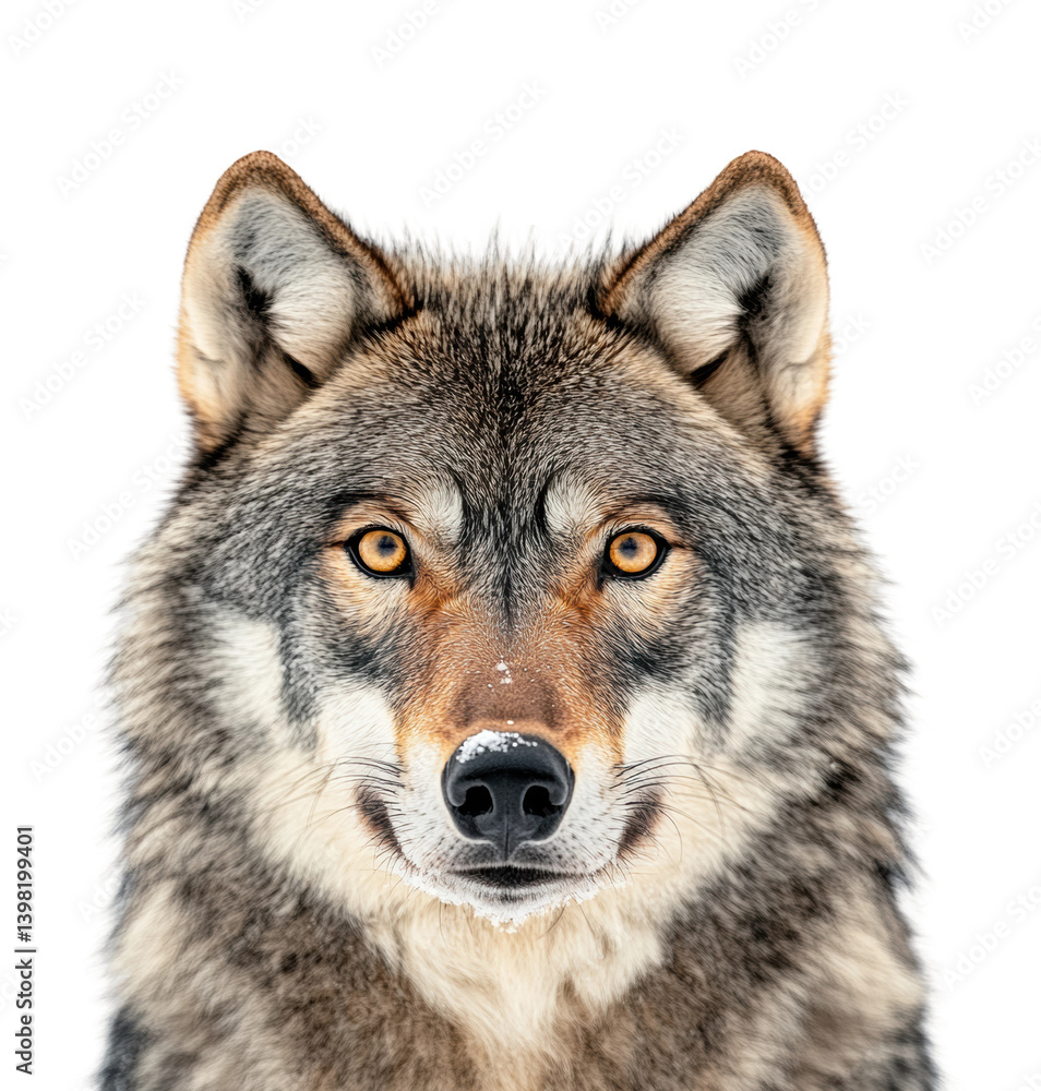 Fototapeta premium Wolf portrait in snowy landscape wildlife isolated on transparent background, png