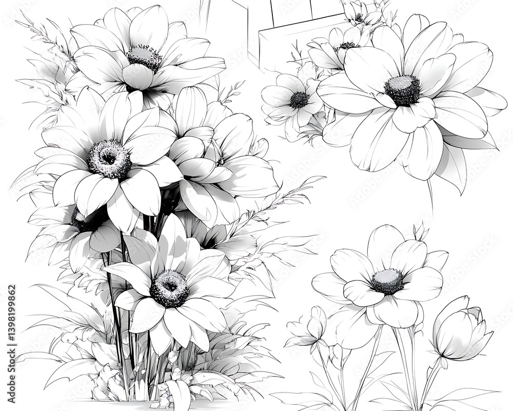 Floral Line Art Design Floral Line Art Design