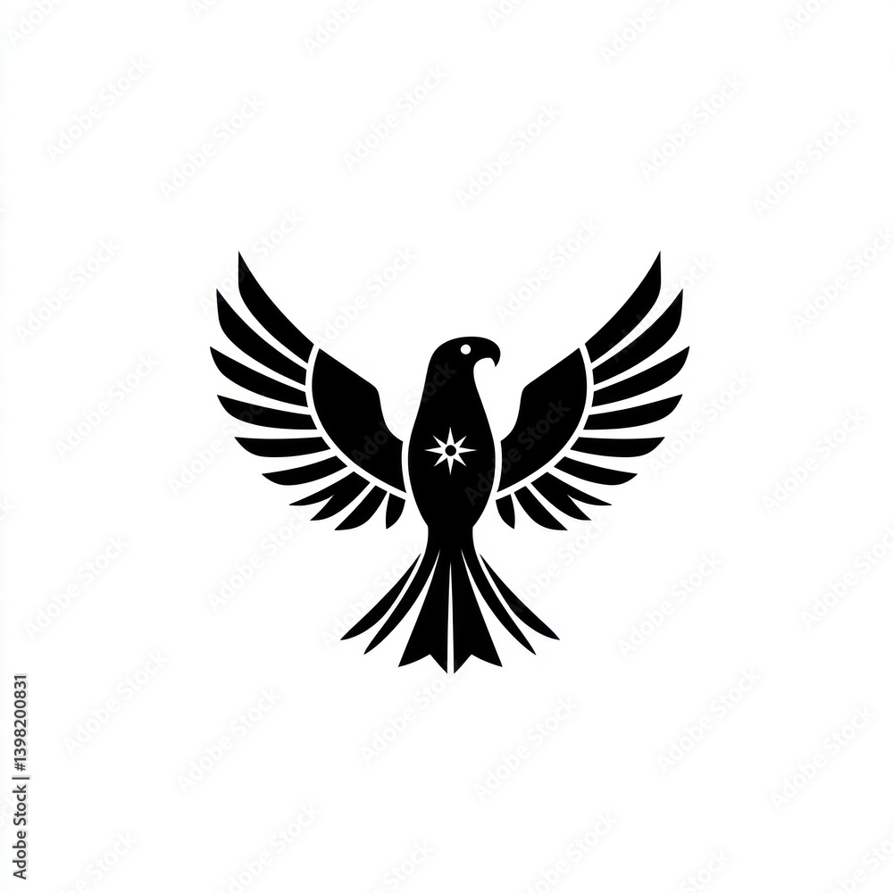 Obraz premium Majestic black falcon emblem, wings spread, white background, design element.