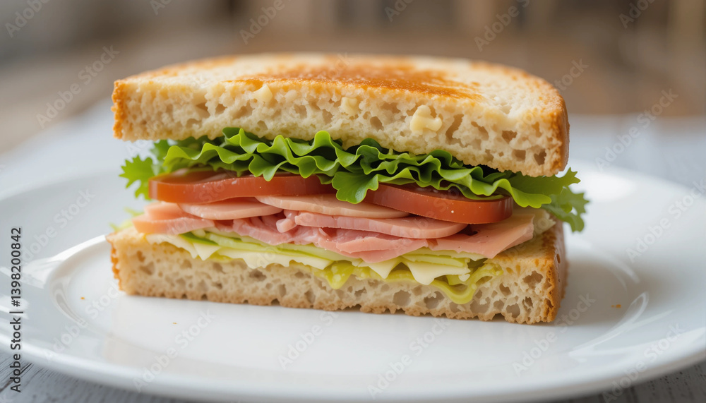 A Flavorful Sandwich: A beautifully arranged sandwich on a plate featuring layers of fresh, colorful ingredients, capturing the essence of a delicious, wholesome meal. A Flavorful Sandwich: A beautifully arranged sandwich on a plate featuring layers of fresh, colorful ingredients, capturing the essence of a delicious, wholesome meal.