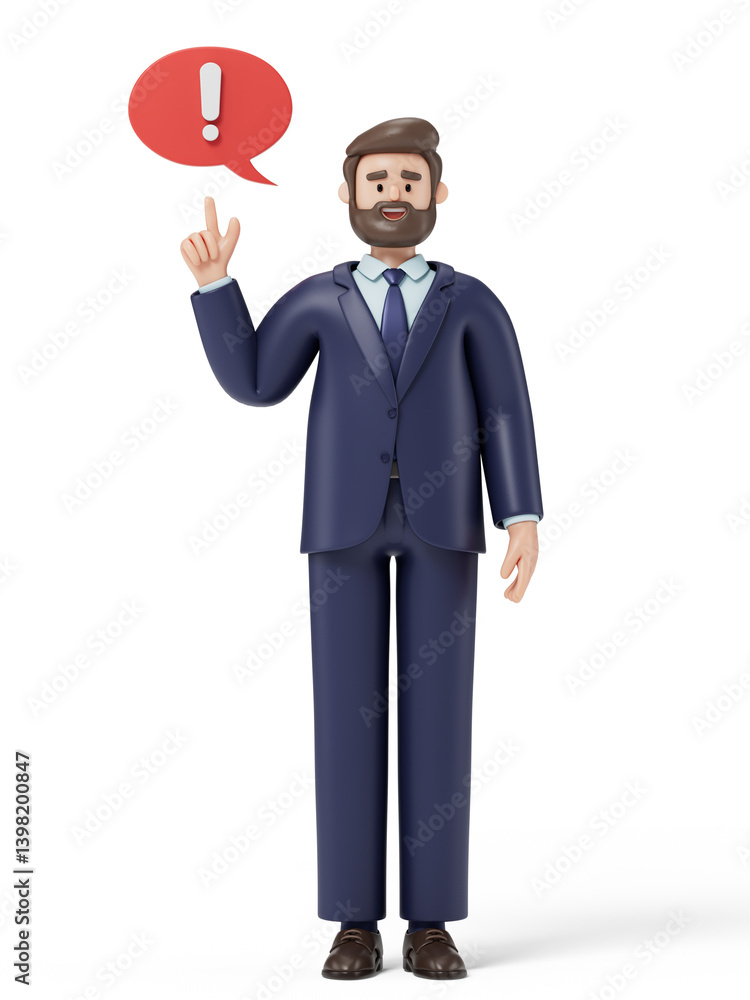 Man with exclamation bubble, symbolizing a sudden idea or realization. 3D rendering, conceptual image. Isolated on white background. Man with exclamation bubble, symbolizing a sudden idea or realization. 3D rendering, conceptual image. Isolated on white background.