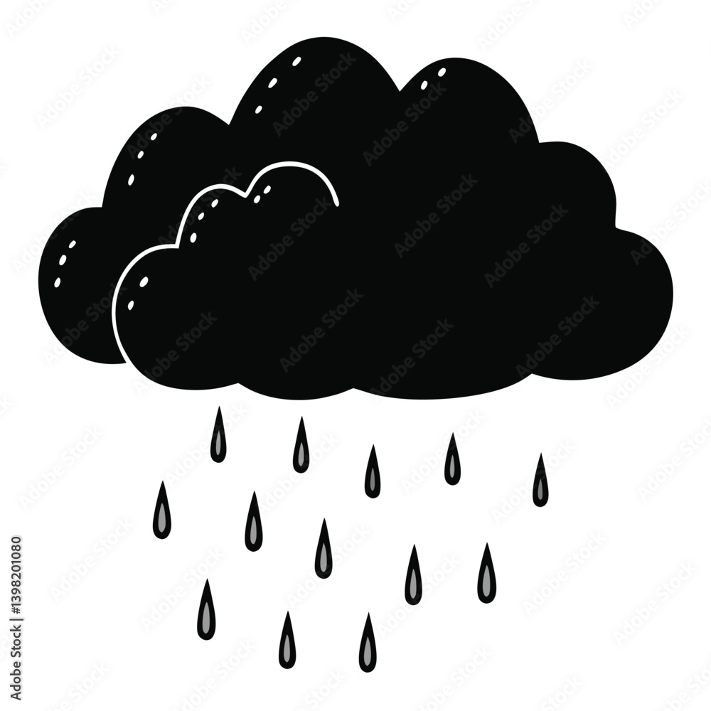 cloud black and white illustration of a cloud with rain drops vector icon for web cloud black and white illustration of a cloud with rain drops vector icon for web