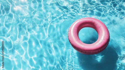Obraz na płótnie A shiny pink inflatable ring floats gently on the sparkling blue water of a sunlit swimming pool w salonie