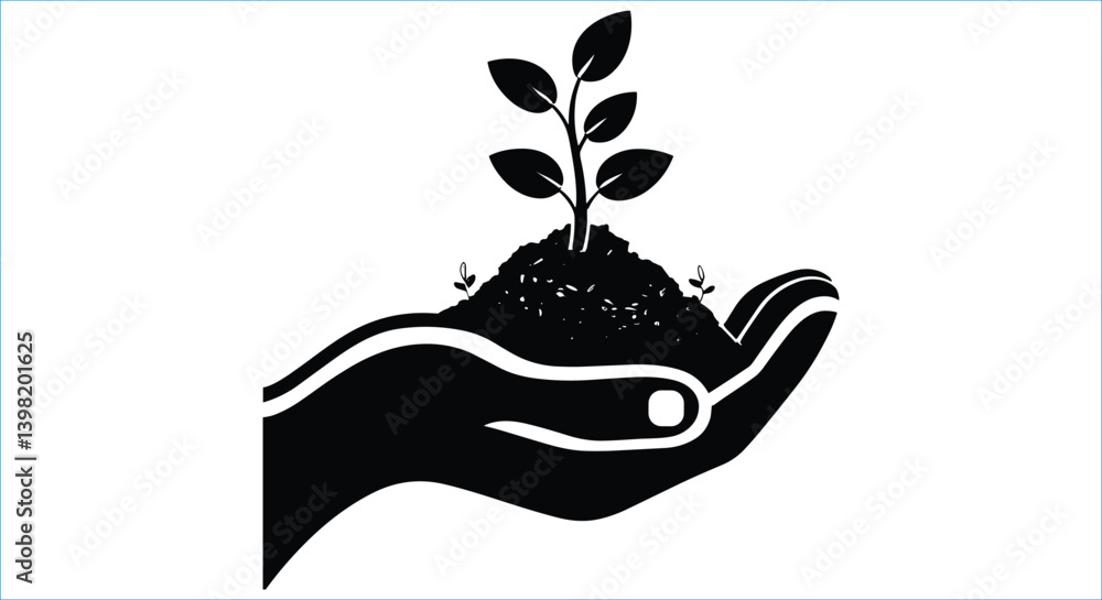 Hand holding growing plant black silhouettes icon vector. Silhouettes of hand nurturing plant vector design
Hand holding growing plant black silhouettes icon vector. Silhouettes of hand nurturing plant vector design
