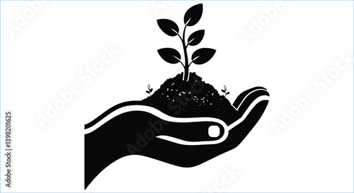 Hand holding growing plant black silhouettes icon vector. Silhouettes of hand nurturing plant vector design
