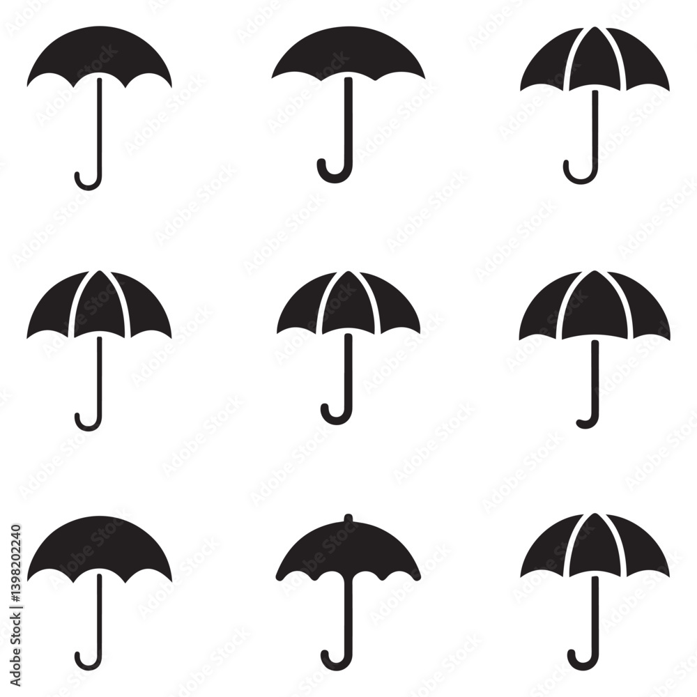 Umbrella simple icon set. Umbrella. Vector Black silhouettes illustration. with white background Umbrella simple icon set. Umbrella. Vector Black silhouettes illustration. with white background