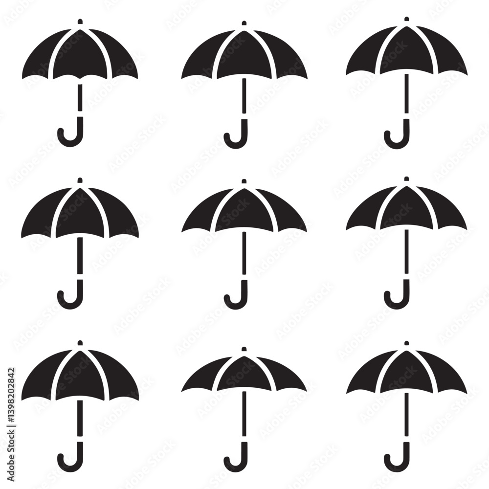 Umbrella simple icon set. Umbrella. Vector Black silhouettes illustration. with white background Umbrella simple icon set. Umbrella. Vector Black silhouettes illustration. with white background