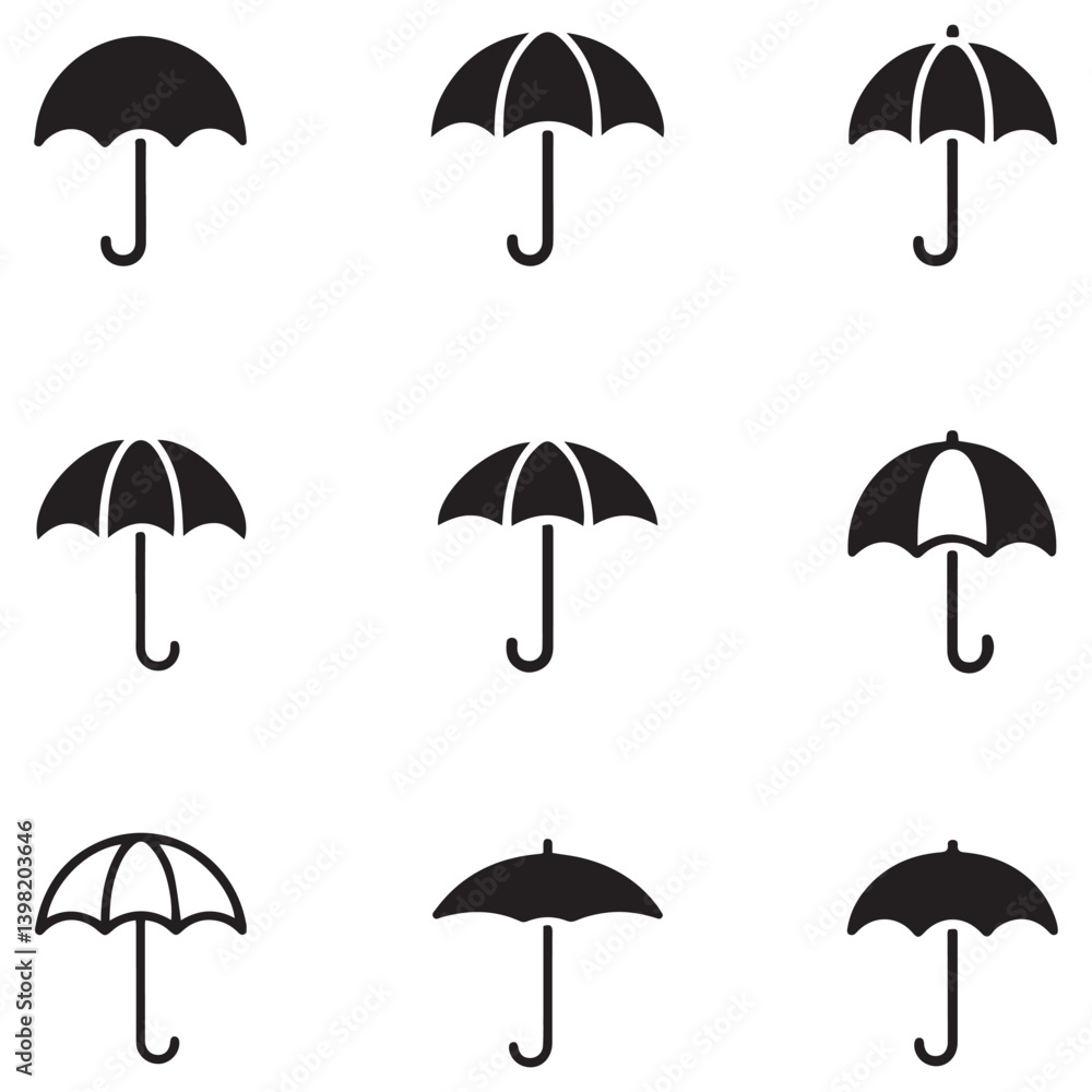 Umbrella simple icon set. Umbrella. Vector Black silhouettes illustration. with white background Umbrella simple icon set. Umbrella. Vector Black silhouettes illustration. with white background