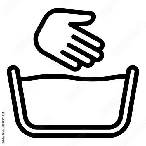 Hand with bowled water basin line icon, laundry service concept. Vector graphics. Manual washing for clothes, care sign on white background, style mobile or design.