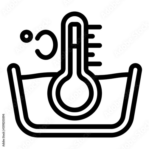 Thermometer with water basin line icon, laundry service concept. Vector graphics. Celsius thermometer, manual washing sign on white background, style mobile or design.