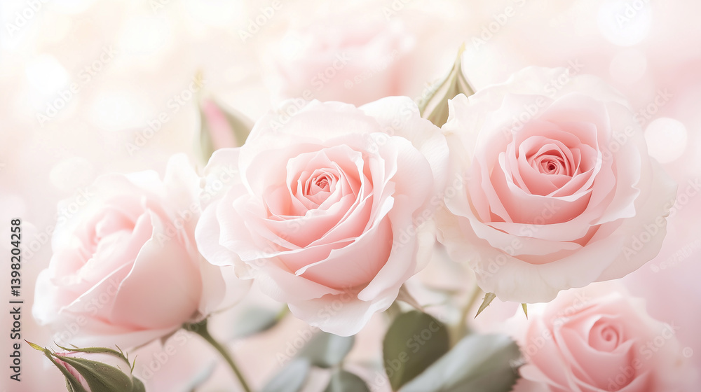 Soft pink roses blooming in a romantic pastel background Soft pink roses blooming in a romantic pastel background
