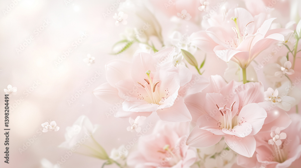 Soft pink lilies blooming in a romantic pastel background Soft pink lilies blooming in a romantic pastel background