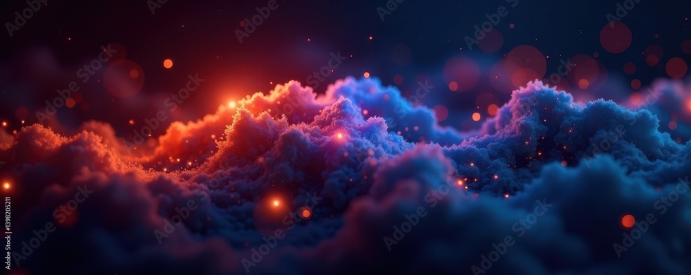 Glowing orange and blue orbs linked, emitting light , texture, mystical, light Glowing orange and blue orbs linked, emitting light , texture, mystical, light