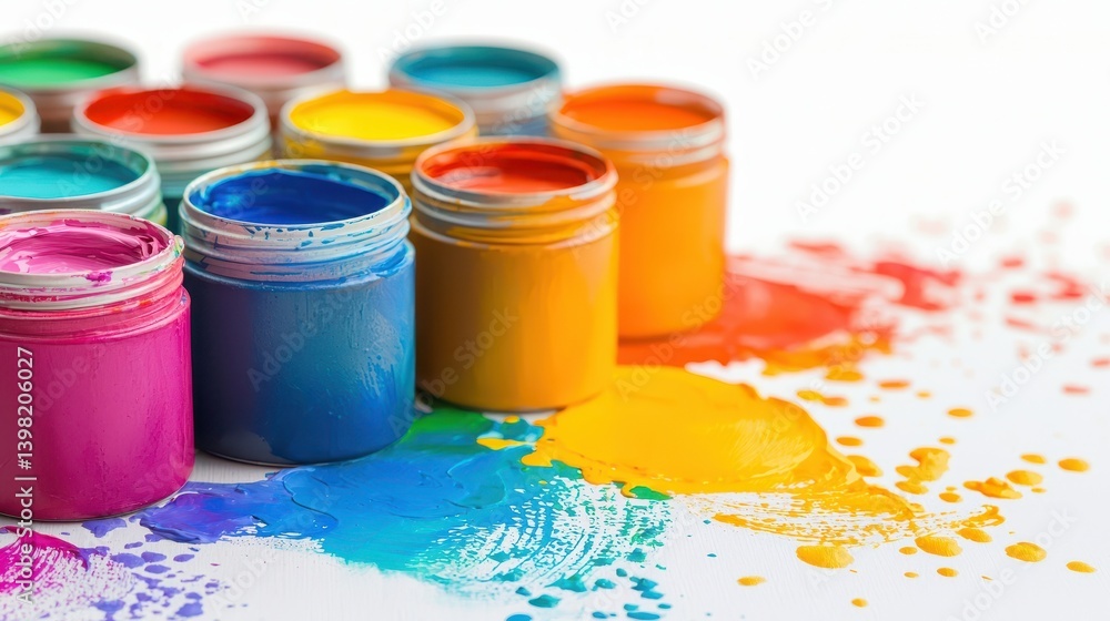 A colorful collection of paint cans, spectrum of hues for home decoration and artistic inspiration A colorful collection of paint cans, spectrum of hues for home decoration and artistic inspiration