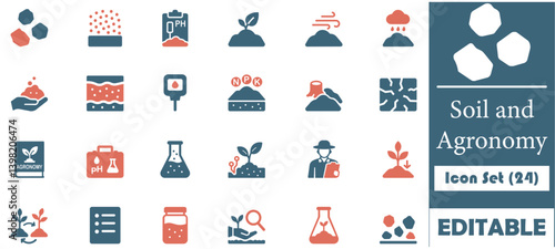 A clean and modern icon set illustrating key concepts in soil health and agronomy—ideal for agricultural, environmental, and educational design projects.