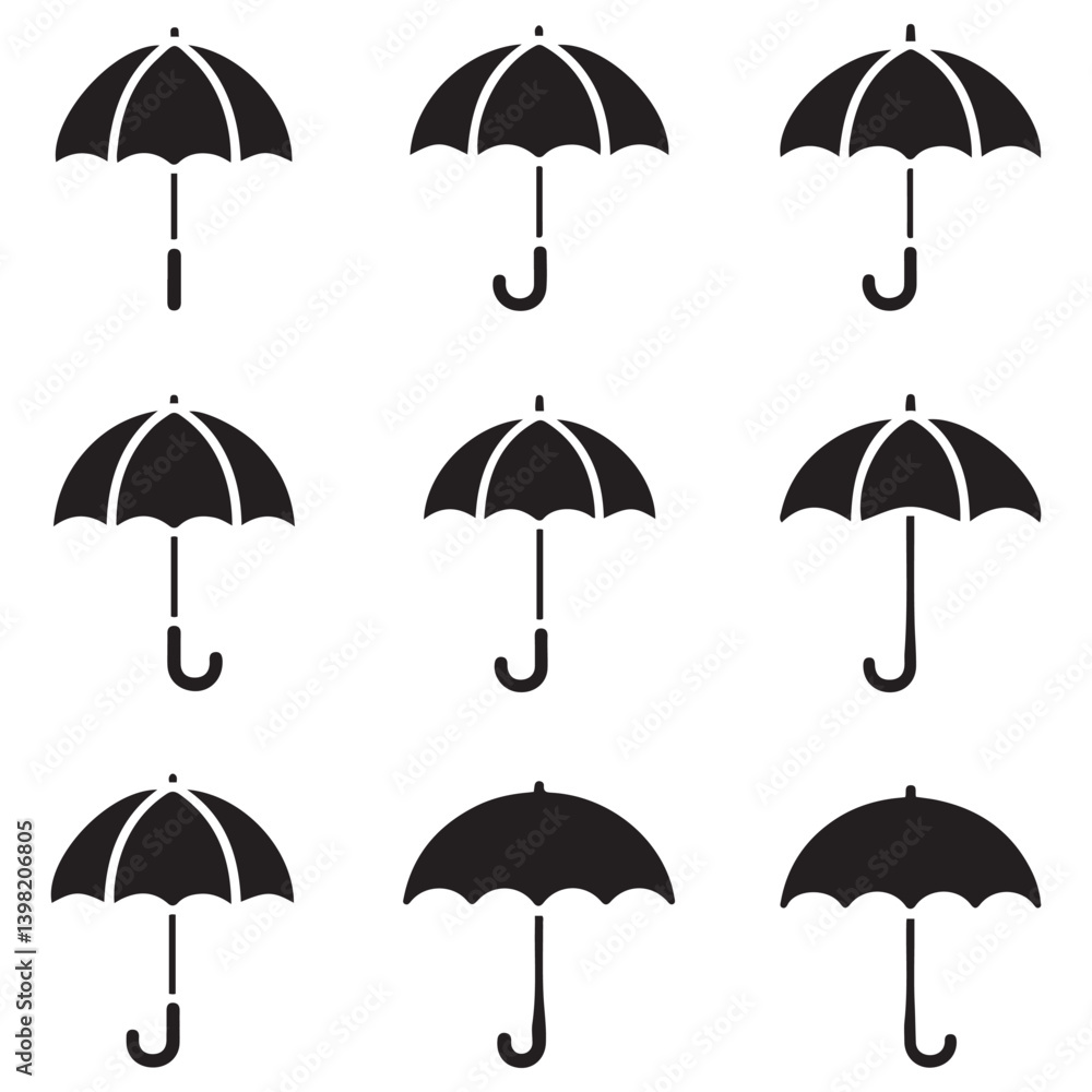Umbrella simple icon set. Umbrella. Vector Black silhouettes illustration. with white background Umbrella simple icon set. Umbrella. Vector Black silhouettes illustration. with white background