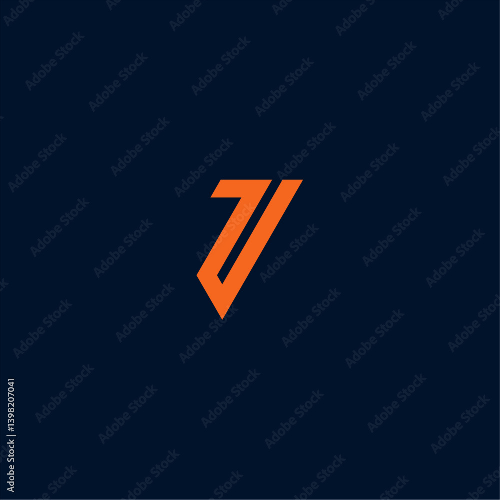 Orange V Letter Logo on Dark Blue Background Orange V Letter Logo on Dark Blue Background