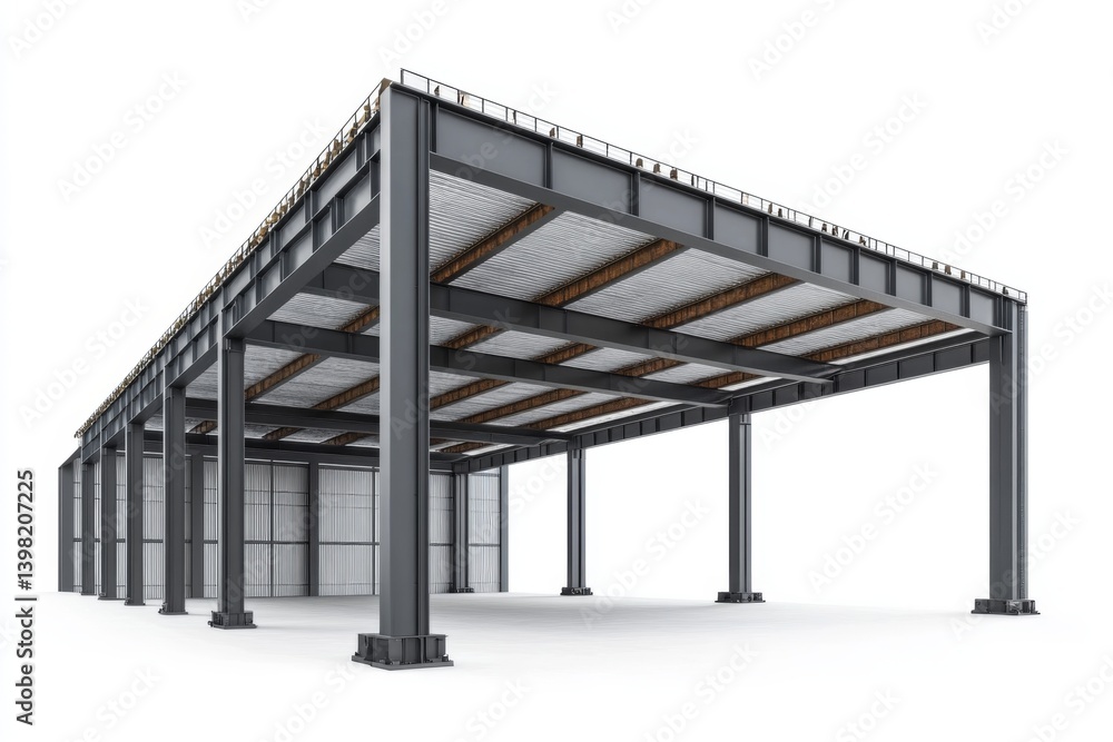 Fototapeta premium Steel Structure Building Frame Industrial Steel Construction Modern Warehouse Steel Beams