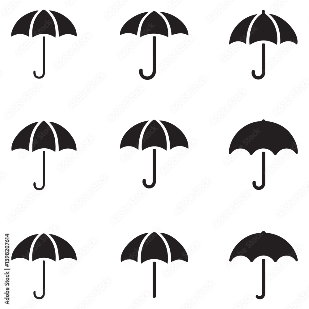 Umbrella simple icon set. Umbrella. Vector Black silhouettes illustration. with white background