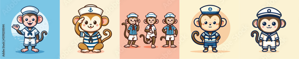 collection of cute monkey vectors in sailor costumes collection of cute monkey vectors in sailor costumes