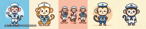 collection of cute monkey vectors in sailor costumes