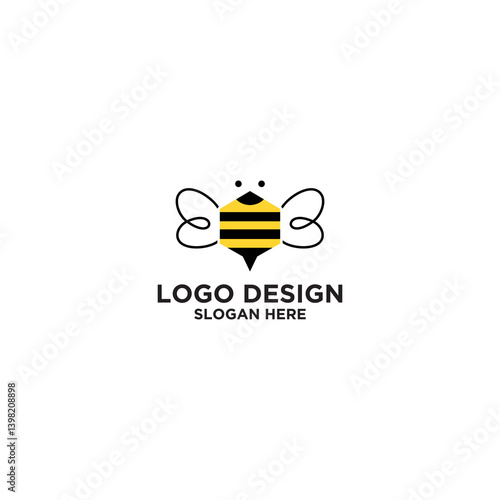 Pixel Art Bee Logo Design On White Background