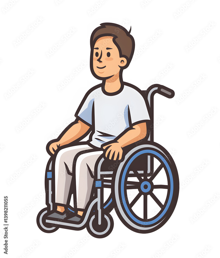 Cartoon illustration of a man in a wheelchair. Cartoon illustration of a man in a wheelchair.