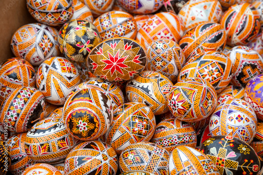 Traditional Easter egg Pysanka. Easter background. Happy Easter card. Easter concept.