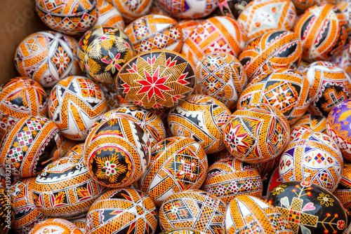 Obraz na płótnie Traditional Easter egg Pysanka. Easter background. Happy Easter card. Easter concept. w salonie